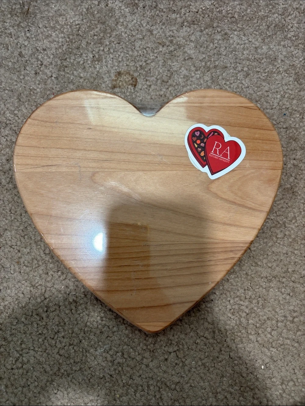 Heart-Shaped Wooden Keepsake Box with Red Heart Sticker